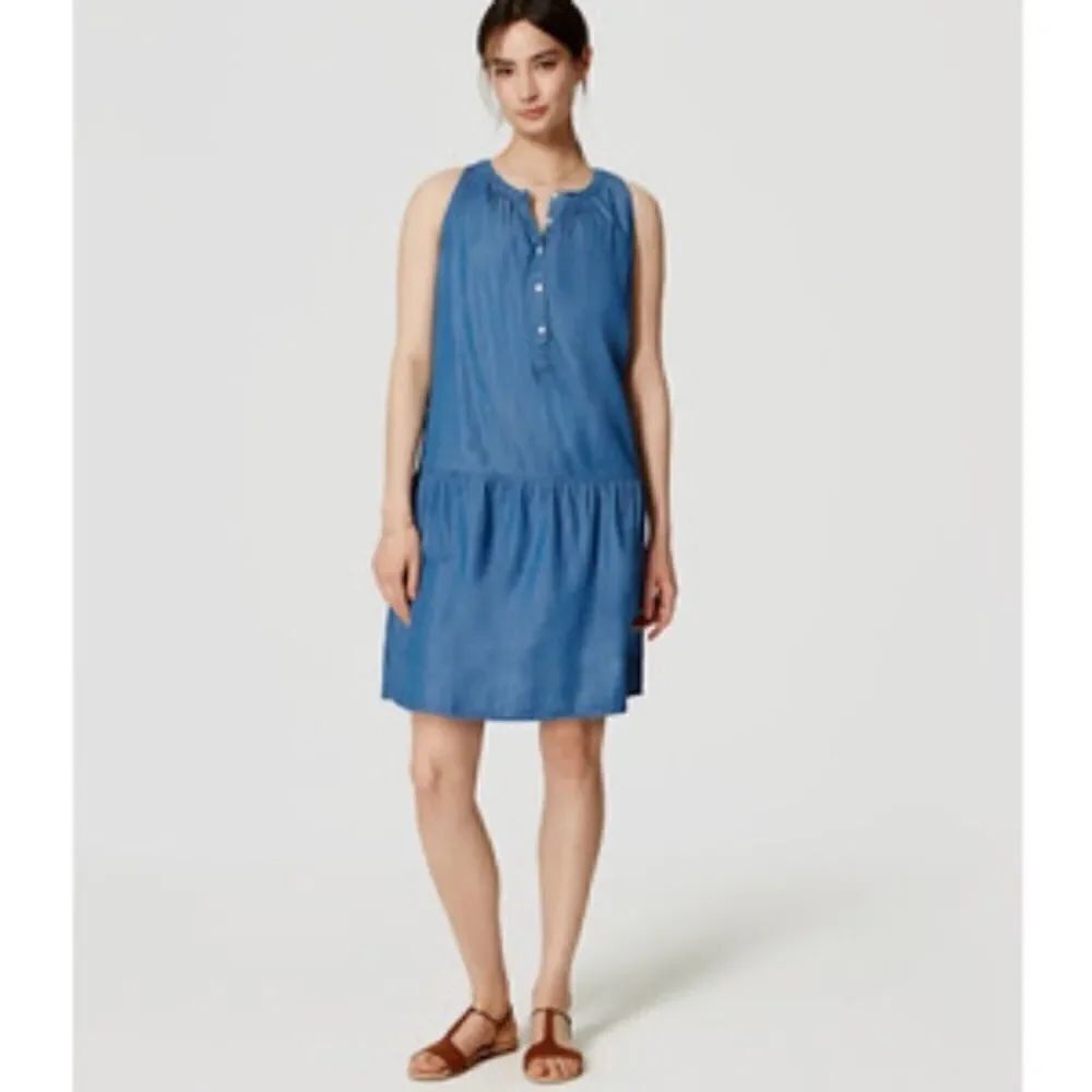 New Loft Chambray drop waist dress. Small
